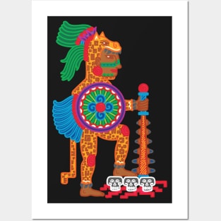 AZTEC MEXICO CODEX JAGUAR WARRIOR WITH SHIELD AND MACAHUITL - full colour Posters and Art